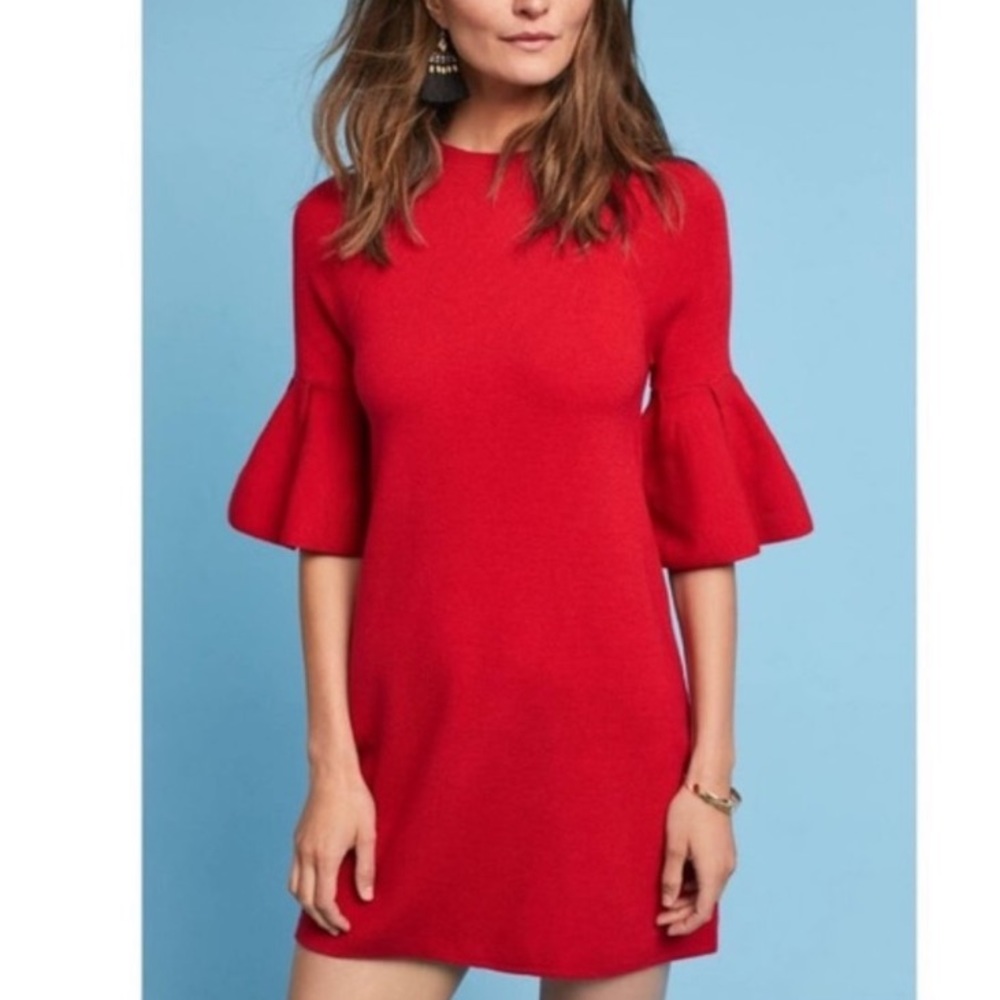 MOTH Red 3/4 Bell Sleeve Sweater Dress size M